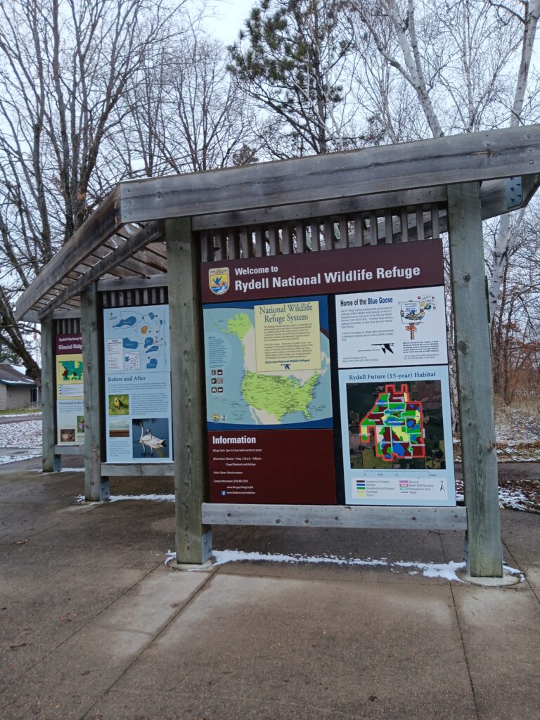 Photo of interpretive signs at Rydell National Wildlife Refuge.